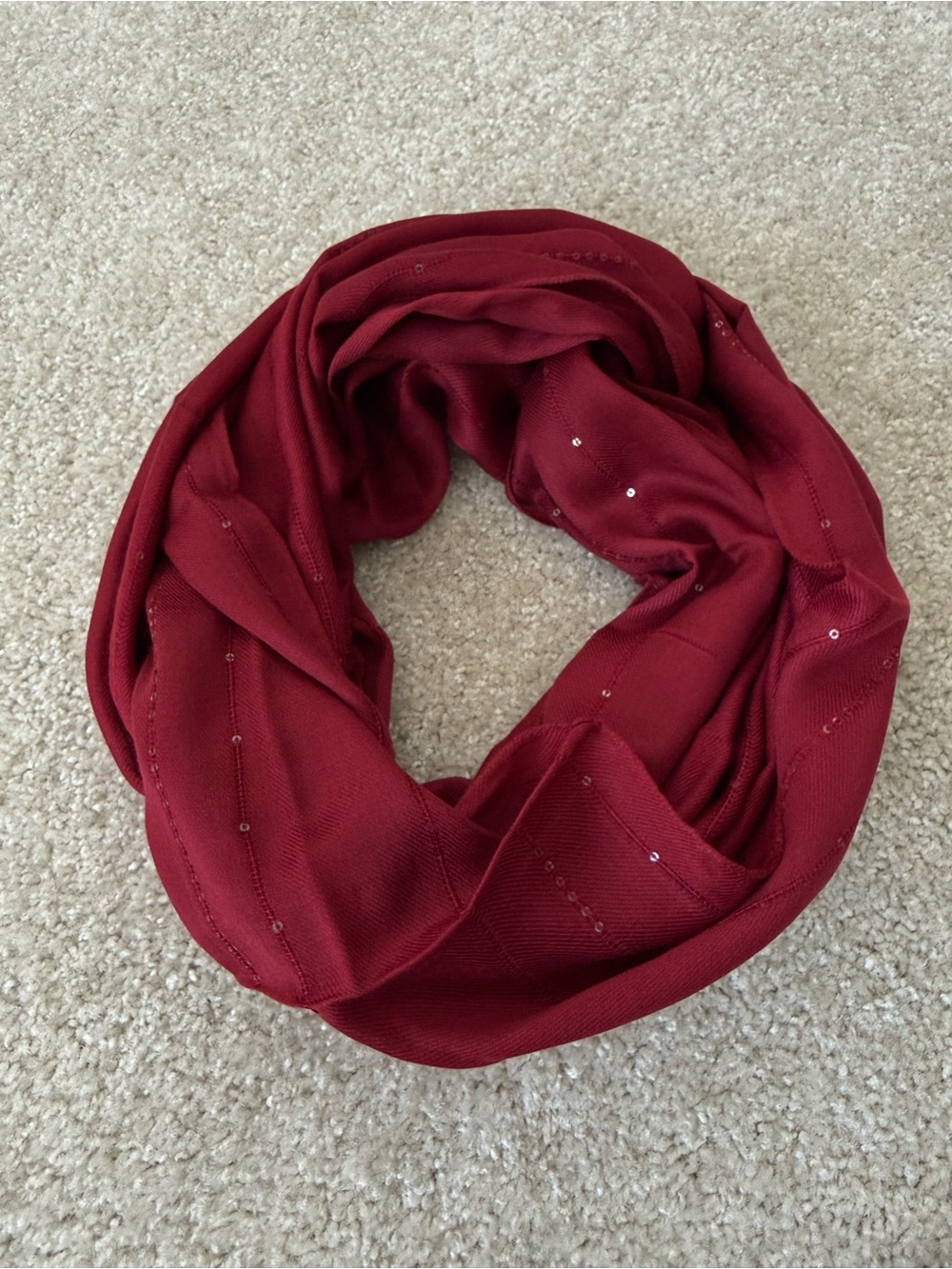 WHBM Women's Burgundy Infinity Scarf with Subtle Sequins NWOT